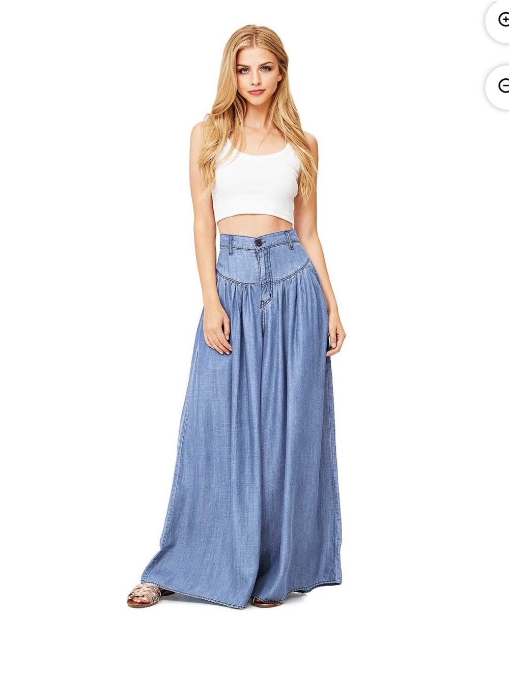 Light Blue Denim-Style Maxi Skirt with Gathered Waist size small
